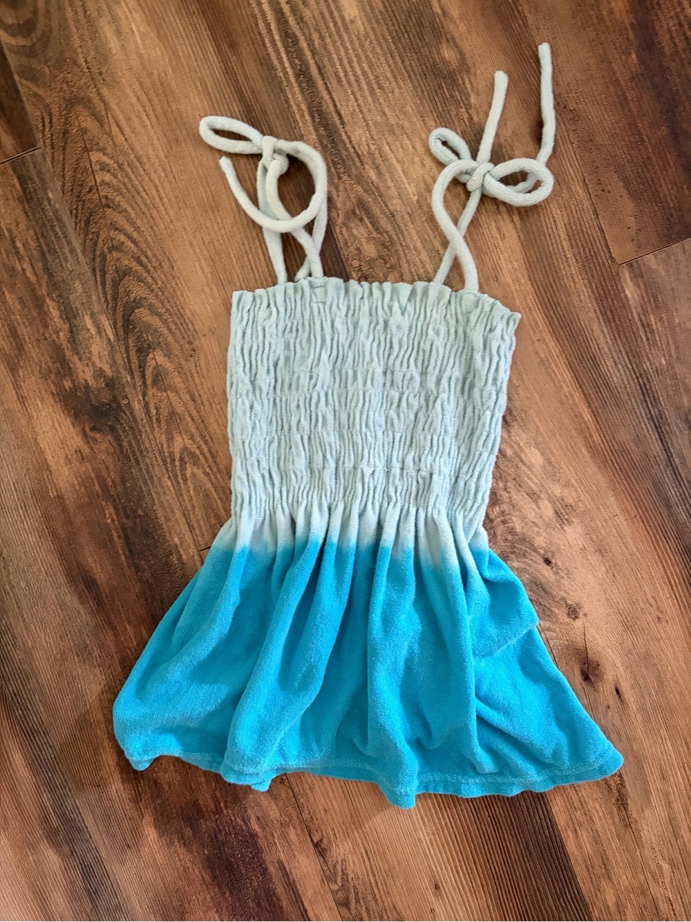 Ombre Smocked Tie-Strap Tank Top in Blue and White